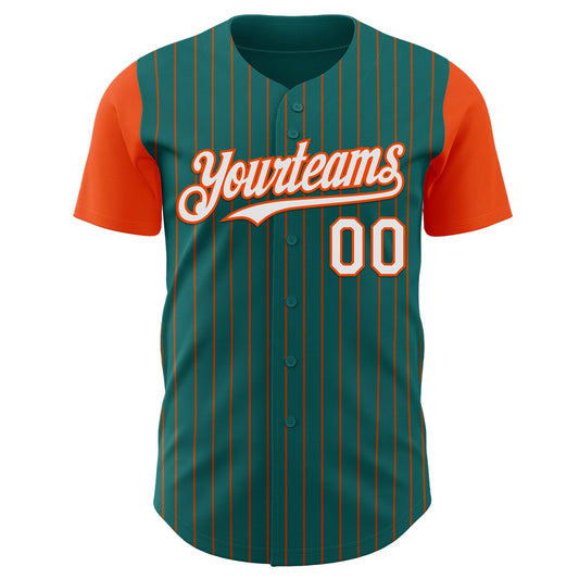 Custom Teal Orange Pinstripe White Authentic Two Tone Baseball Jersey