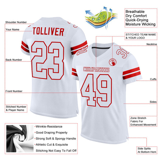 Custom White White-Red Mesh Authentic Football Jersey