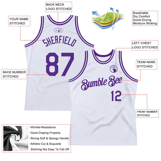 Custom White Purple Authentic Throwback Basketball Jersey