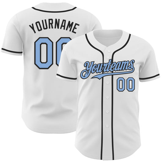 Custom White Light Blue-Black Authentic Baseball Jersey