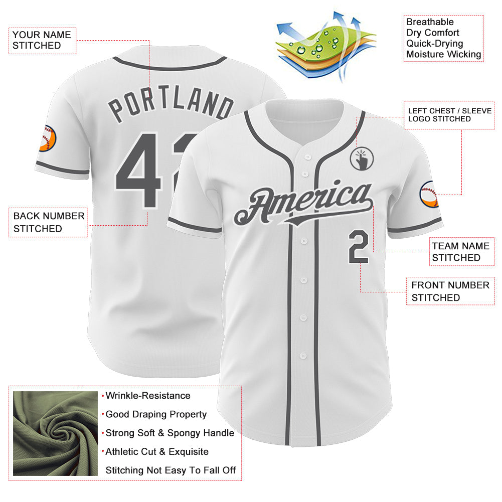 Custom White Steel Gray Authentic Baseball Jersey