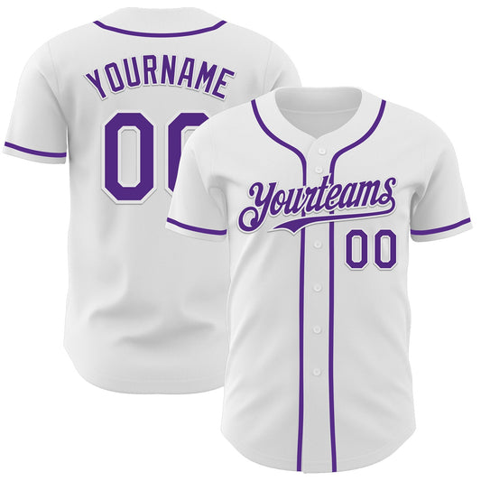 Custom White Purple Authentic Baseball Jersey