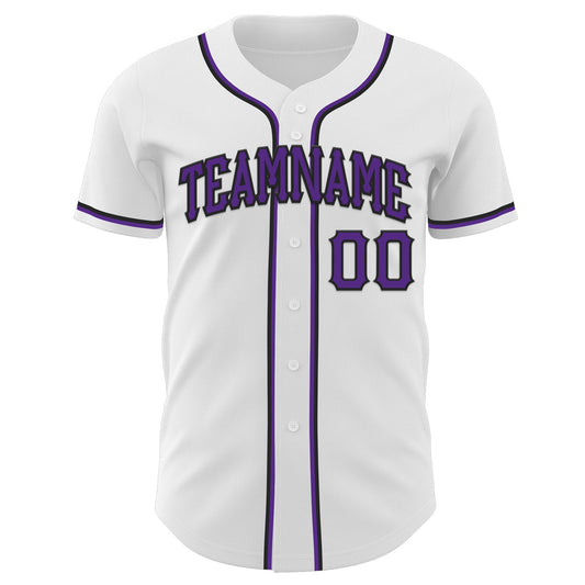 Custom White Purple-Black Authentic Baseball Jersey