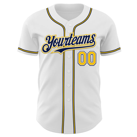 Custom White Yellow-Navy Authentic Baseball Jersey