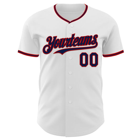 Custom White Navy-Red Authentic Baseball Jersey