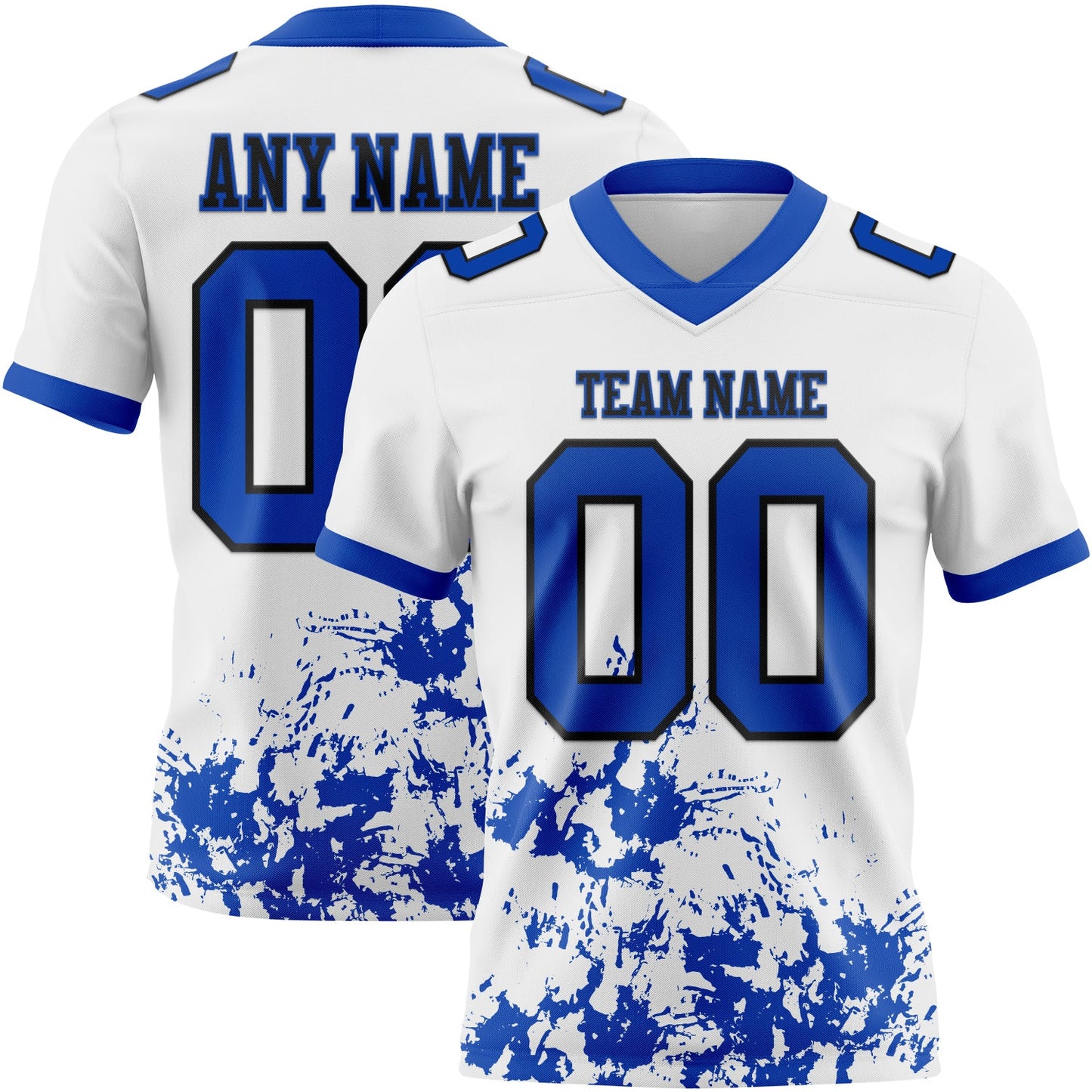 Custom White Thunder Blue-Black Splash Mesh Authentic Football Jersey