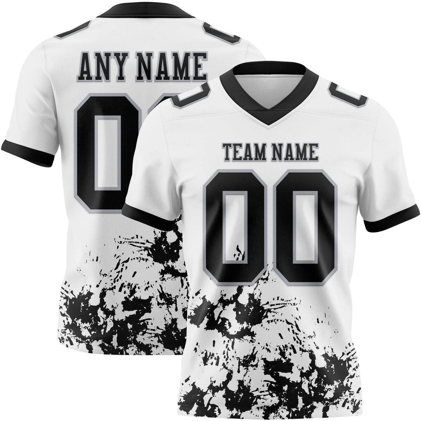 Custom White Black-Gray Splash Mesh Authentic Football Jersey