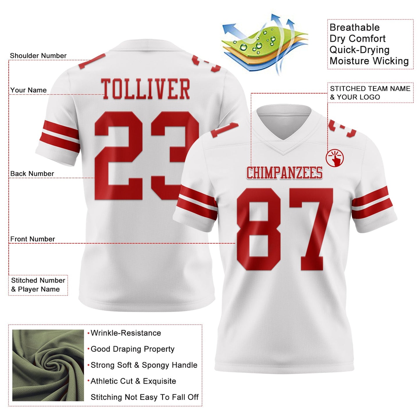 Custom White Red Mesh Authentic Football Jersey