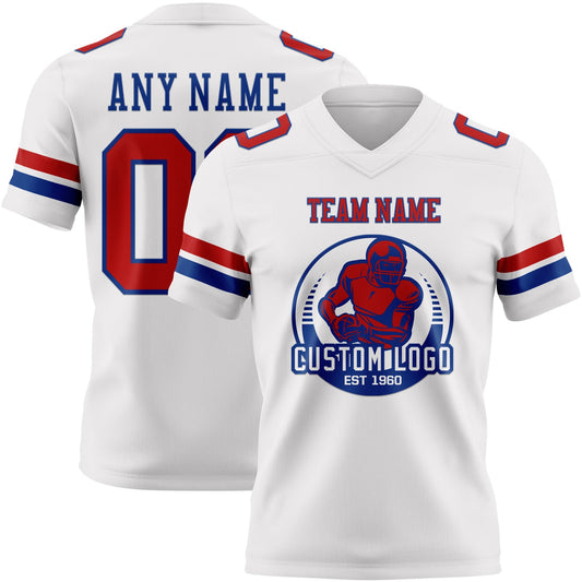 Custom White Red-Royal Mesh Authentic Football Jersey