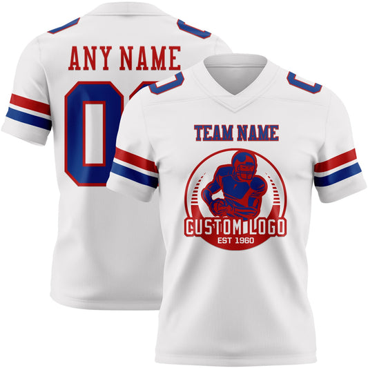 Custom White Royal-Red Mesh Authentic Football Jersey