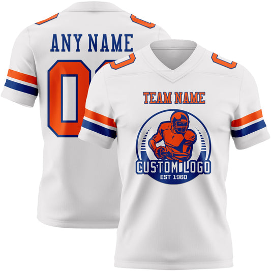 Custom White Orange-Royal Mesh Authentic Football Jersey
