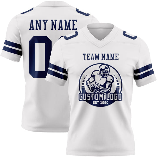 Custom White Navy Mesh Authentic Football Jersey