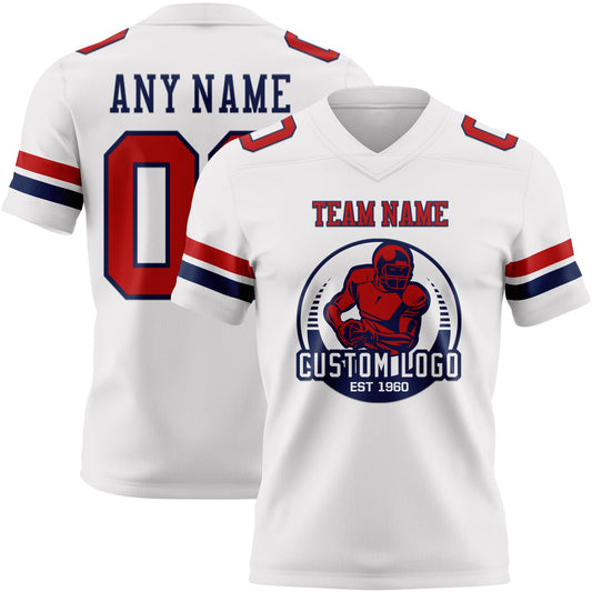 Custom White Red-Navy Mesh Authentic Football Jersey