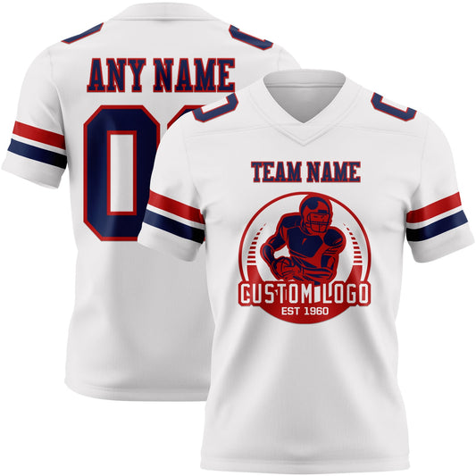 Custom White Navy-Red Mesh Authentic Football Jersey