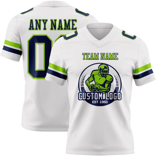 Custom White Navy-Neon Green Mesh Authentic Football Jersey