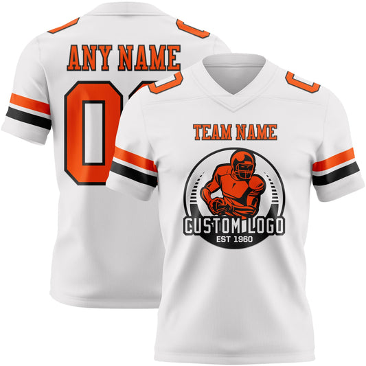 Custom White Orange-Black Mesh Authentic Football Jersey