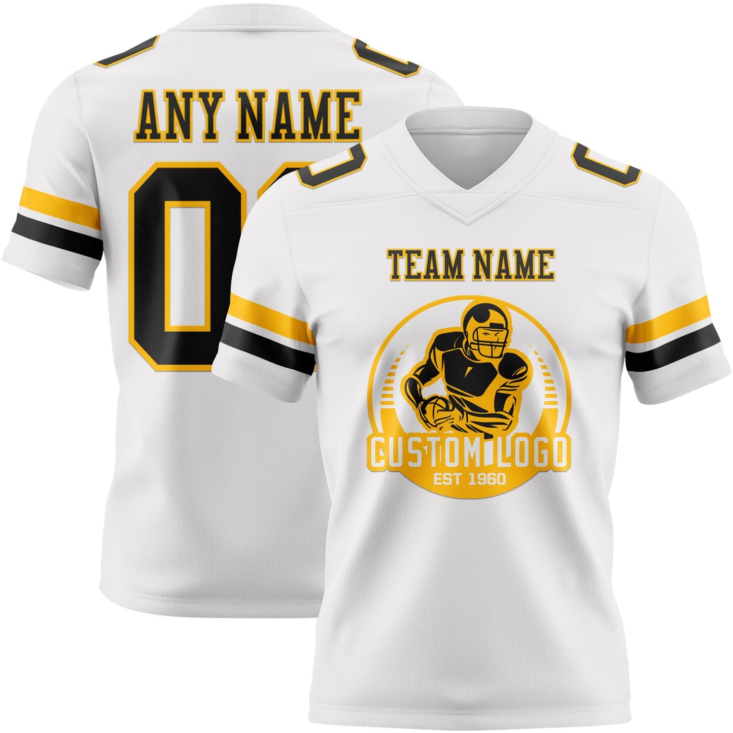 Custom White Black-Gold Mesh Authentic Football Jersey