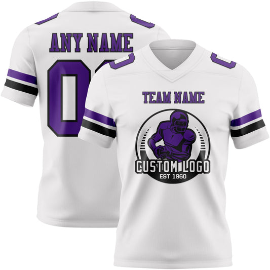 Custom White Purple-Black Mesh Authentic Football Jersey