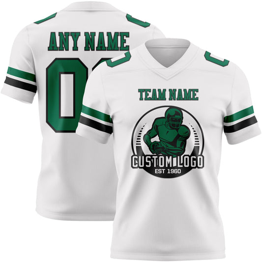 Custom White Kelly Green-Black Mesh Authentic Football Jersey