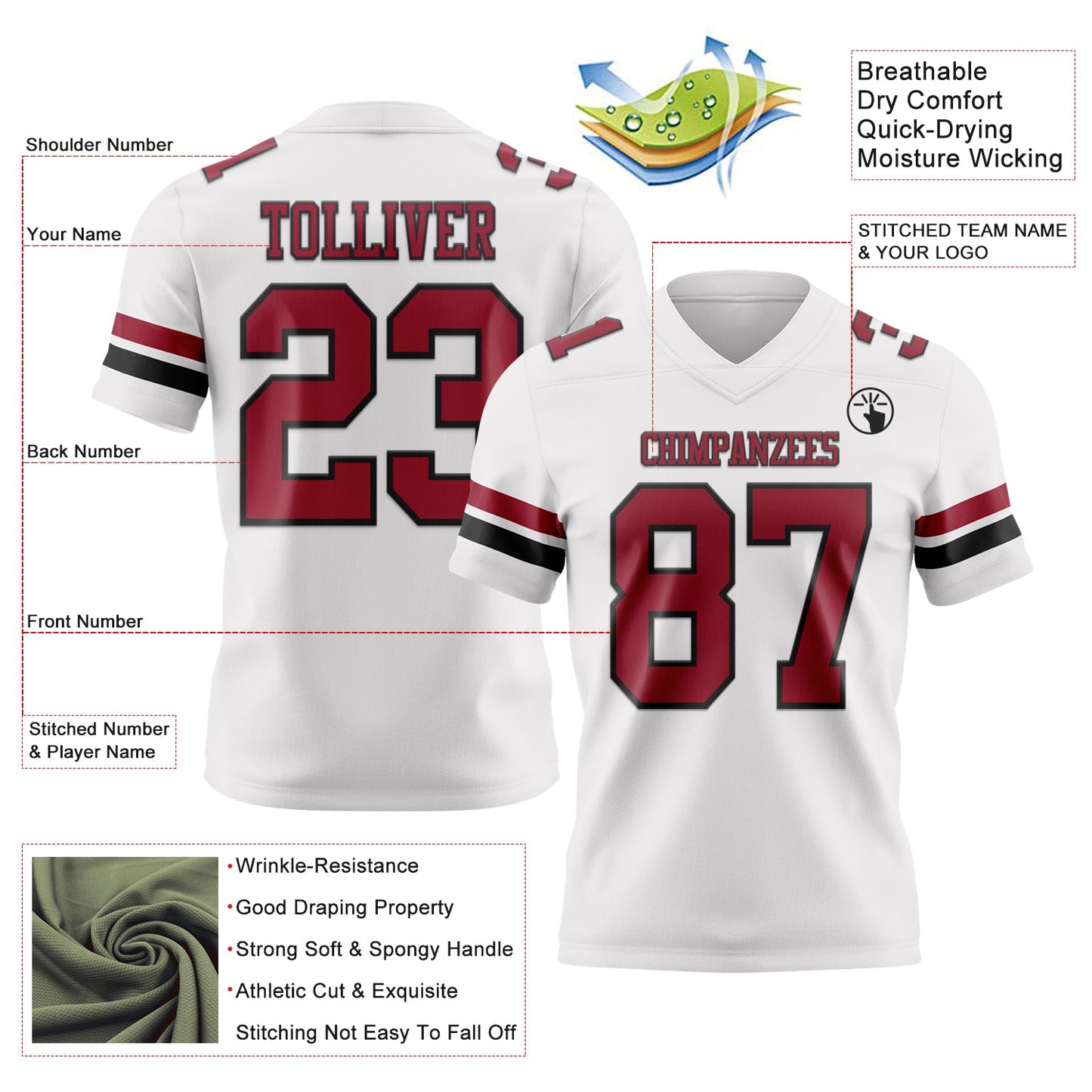 Custom White Cardinal-Black Mesh Authentic Football Jersey