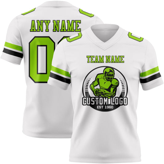 Custom White Neon Green-Black Mesh Authentic Football Jersey