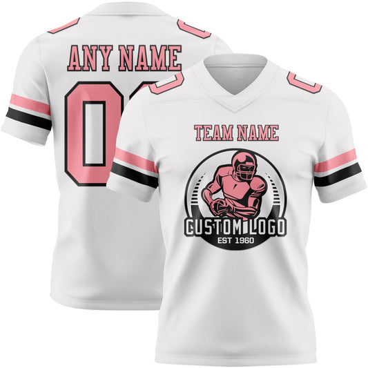 Custom White Medium Pink-Black Mesh Authentic Football Jersey