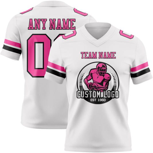 Custom White Pink-Black Mesh Authentic Football Jersey
