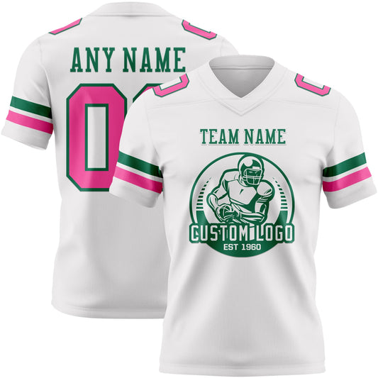 Custom White Pink-Kelly Green Mesh Authentic Football Jersey