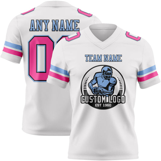 Custom White Pink Black-Light Blue Mesh Authentic Football Jersey
