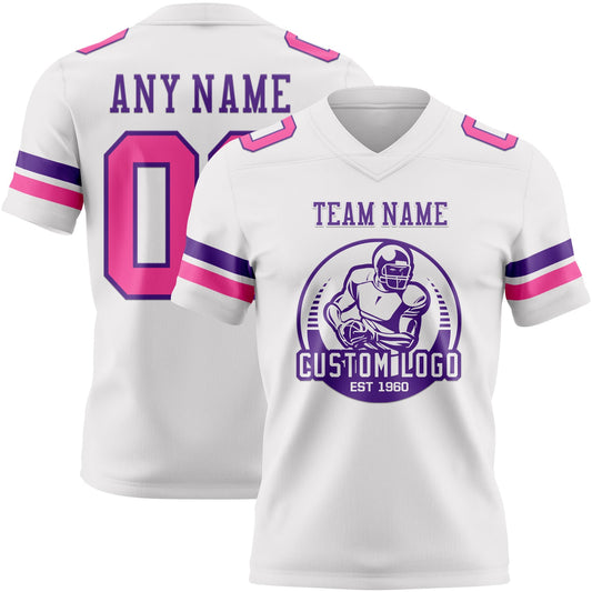 Custom White Pink-Purple Mesh Authentic Football Jersey