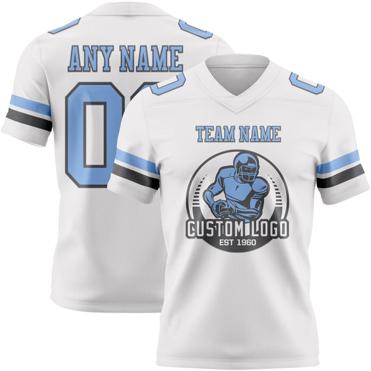 Custom White Light Blue-Steel Gray Mesh Authentic Football Jersey