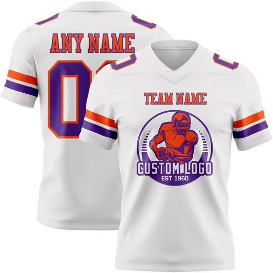 Custom White Purple-Orange Mesh Authentic Football Jersey