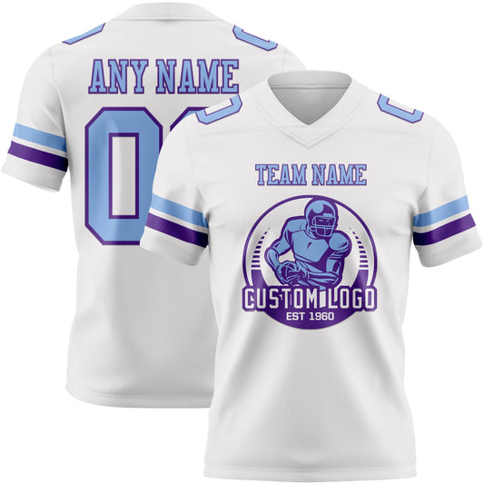 Custom White Light Blue-Purple Mesh Authentic Football Jersey
