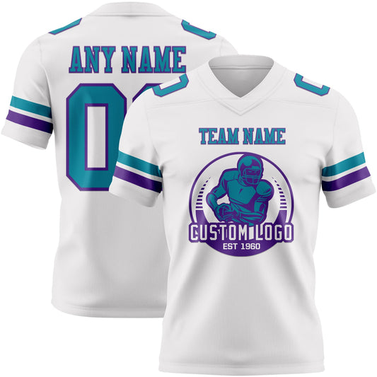 Custom White Teal-Purple Mesh Authentic Football Jersey