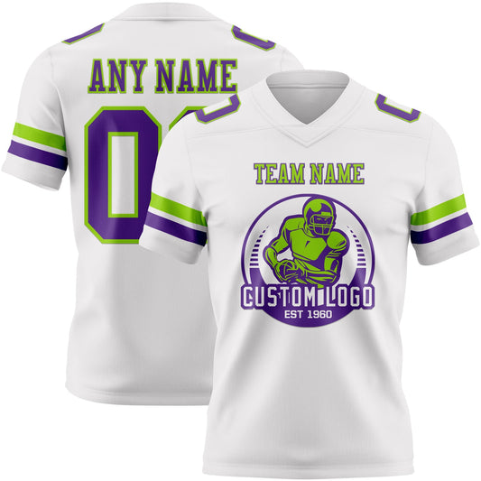 Custom White Purple-Neon Green Mesh Authentic Football Jersey