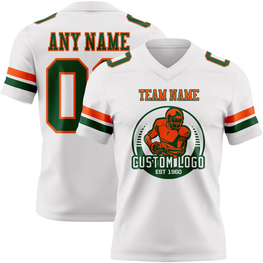 Custom White Green-Orange Mesh Authentic Football Jersey