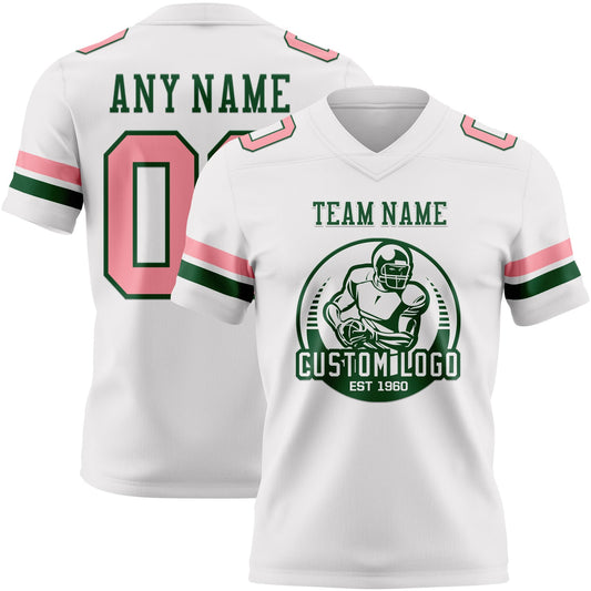 Custom White Medium Pink-Green Mesh Authentic Football Jersey