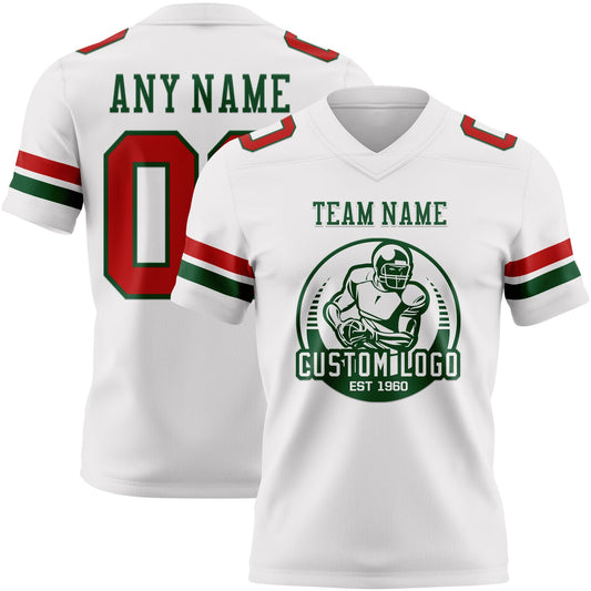 Custom White Red-Green Mesh Authentic Football Jersey