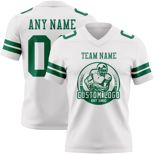 Custom White Kelly Green Mesh Authentic Football Jersey