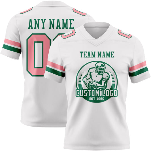 Custom White Medium Pink-Kelly Green Mesh Authentic Football Jersey