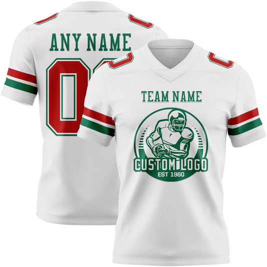 Custom White Red-Kelly Green Mesh Authentic Football Jersey