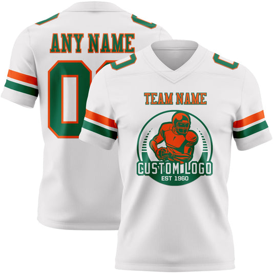 Custom White Kelly Green-Orange Mesh Authentic Football Jersey