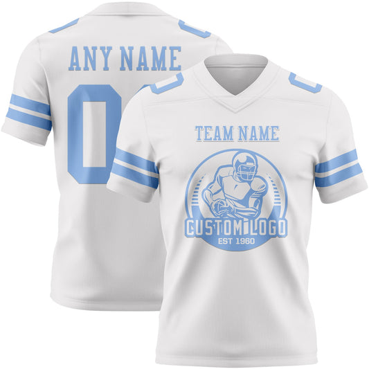 Custom White Light Blue Mesh Authentic Football Jersey