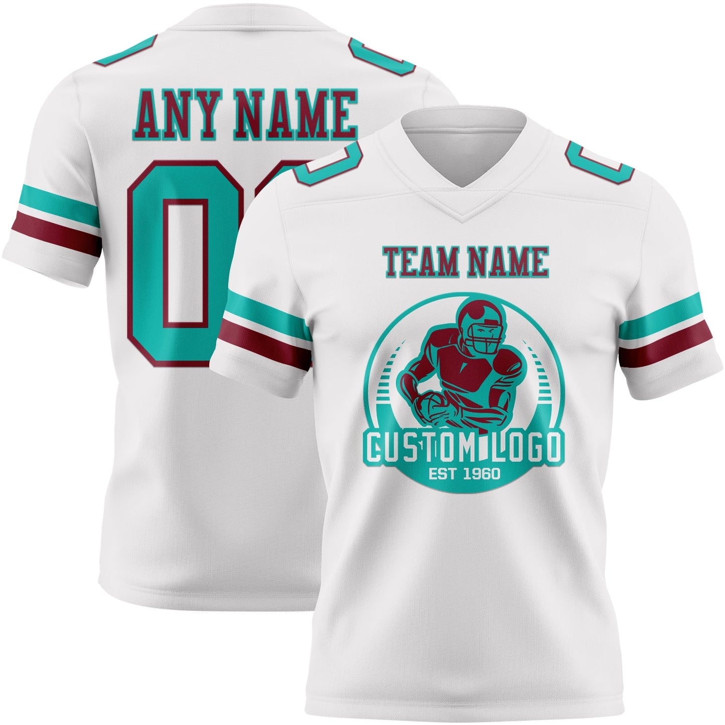 Custom White Aqua-Crimson Mesh Authentic Football Jersey