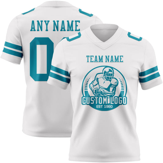 Custom White Teal Mesh Authentic Football Jersey