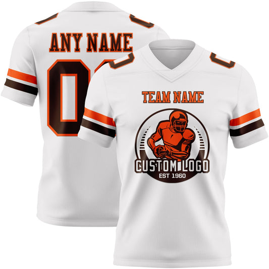 Custom White Brown-Orange Mesh Authentic Football Jersey