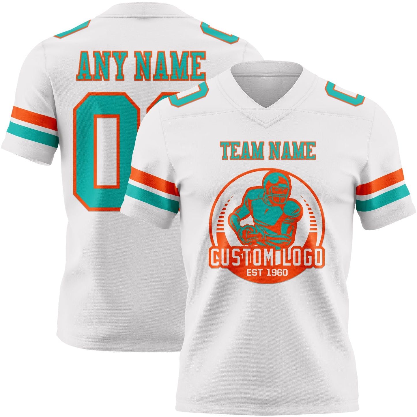 Custom White Aqua-Orange Mesh Authentic Football Jersey