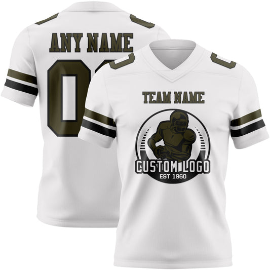 Custom White Olive-Black Mesh Authentic Football Jersey