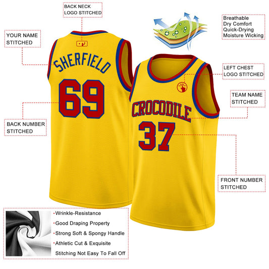 Custom Yellow Red-Royal Authentic Basketball Jersey