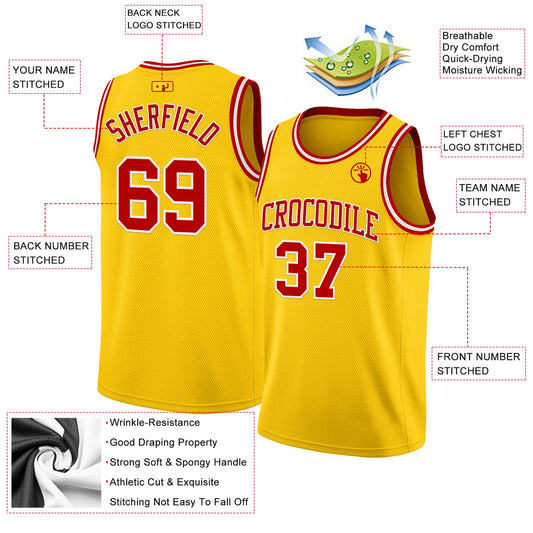 Custom Yellow Red-White Authentic Basketball Jersey